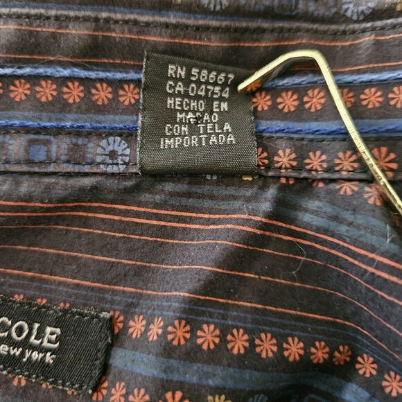 KENNETH COLE  Dress Shirt Men's XL Long sleeve 90's black patterned button down - Picture 7 of 11